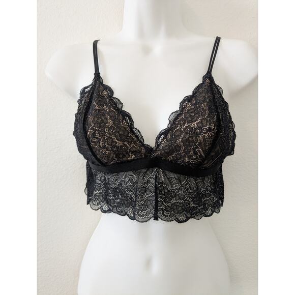 MADEWELL‎ Black Lace Longline Bralette Dark Romantic Sheer Lined Whimsigoth Sz M - Picture 2 of 6